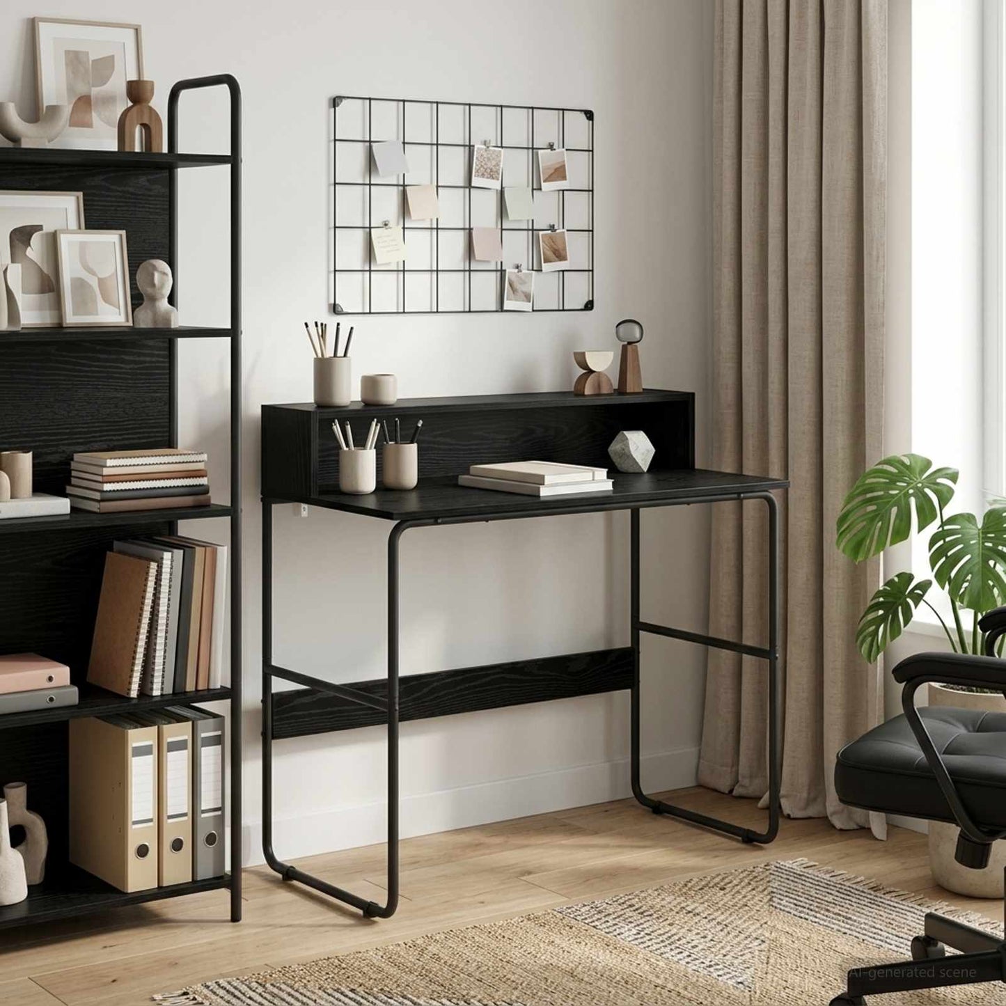 Skrivebord med opbevaring Sort eg 100 x 50 x 91 cm