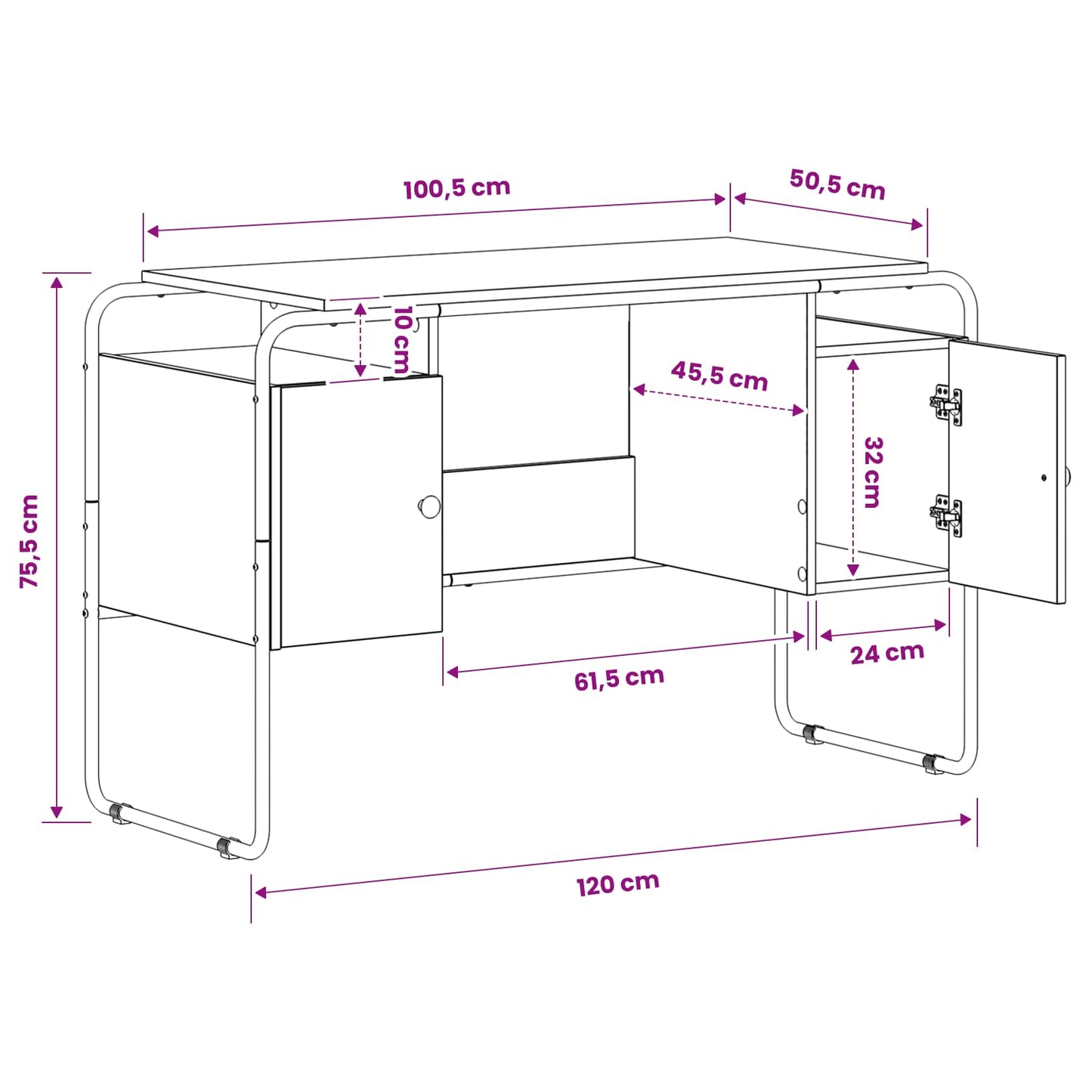 Skrivebord med opbevaring Sort eg 120 x 50,5 x 75,5 cm