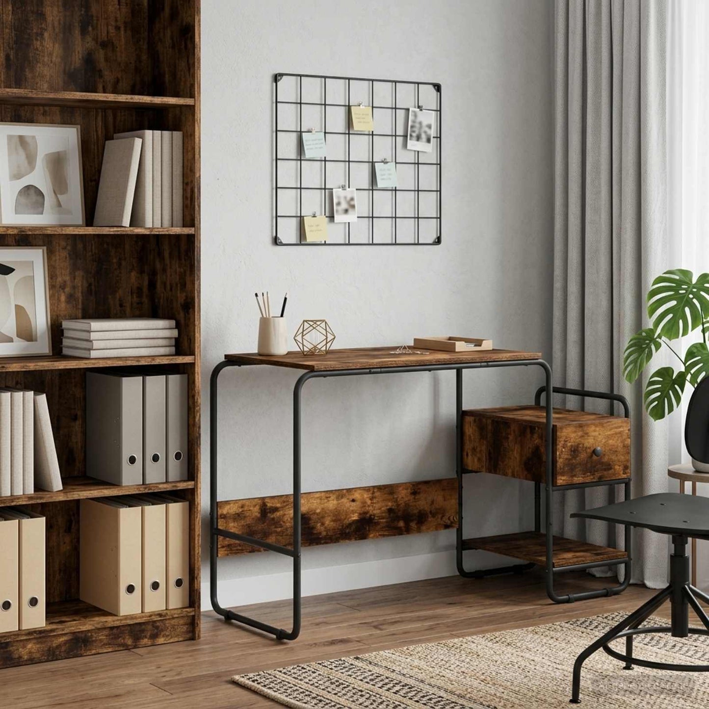 Skrivebord med opbevaring Røget eg 131,5 x 50 x 75,5 cm