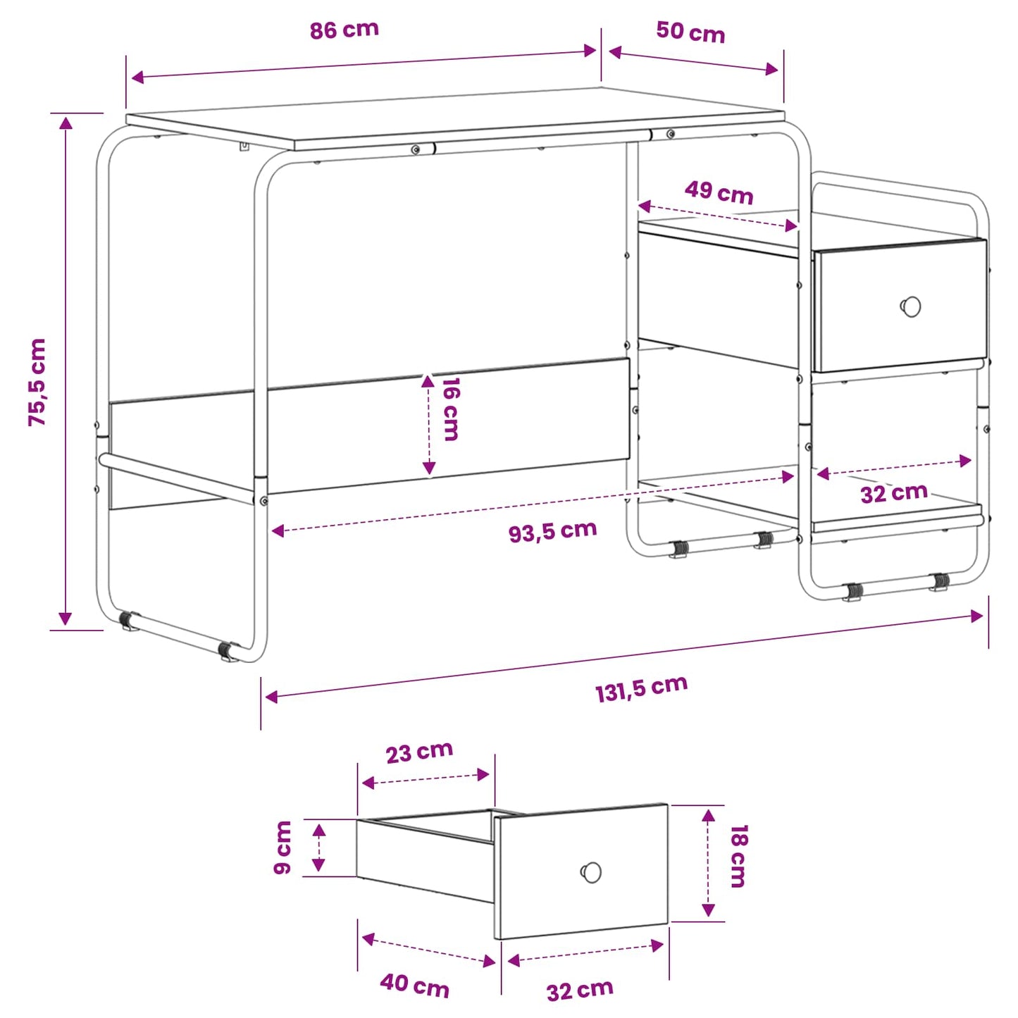 Skrivebord med opbevaring Egetræ 131,5 x 50 x 75,5 cm