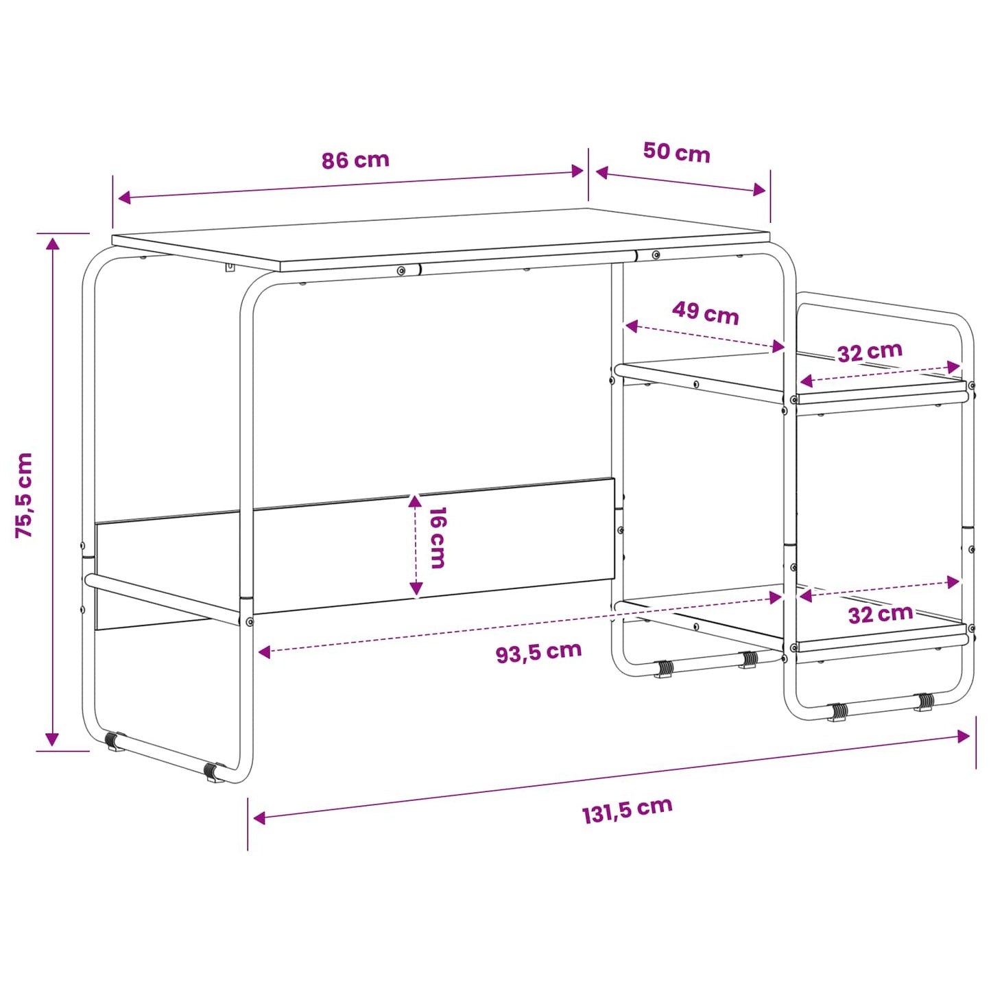 Skrivebord med opbevaring Sort eg 131,5 x 50 x 75,5 cm