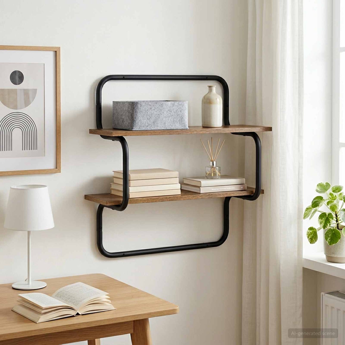 2-lags væghylde Røget eg 80 x 24,5 x 61 cm Konstrueret træ