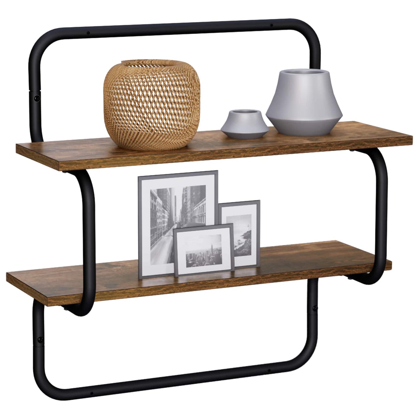 Væghylde med 2 niveauer Røget eg 60 x 24,5 x 61 cm