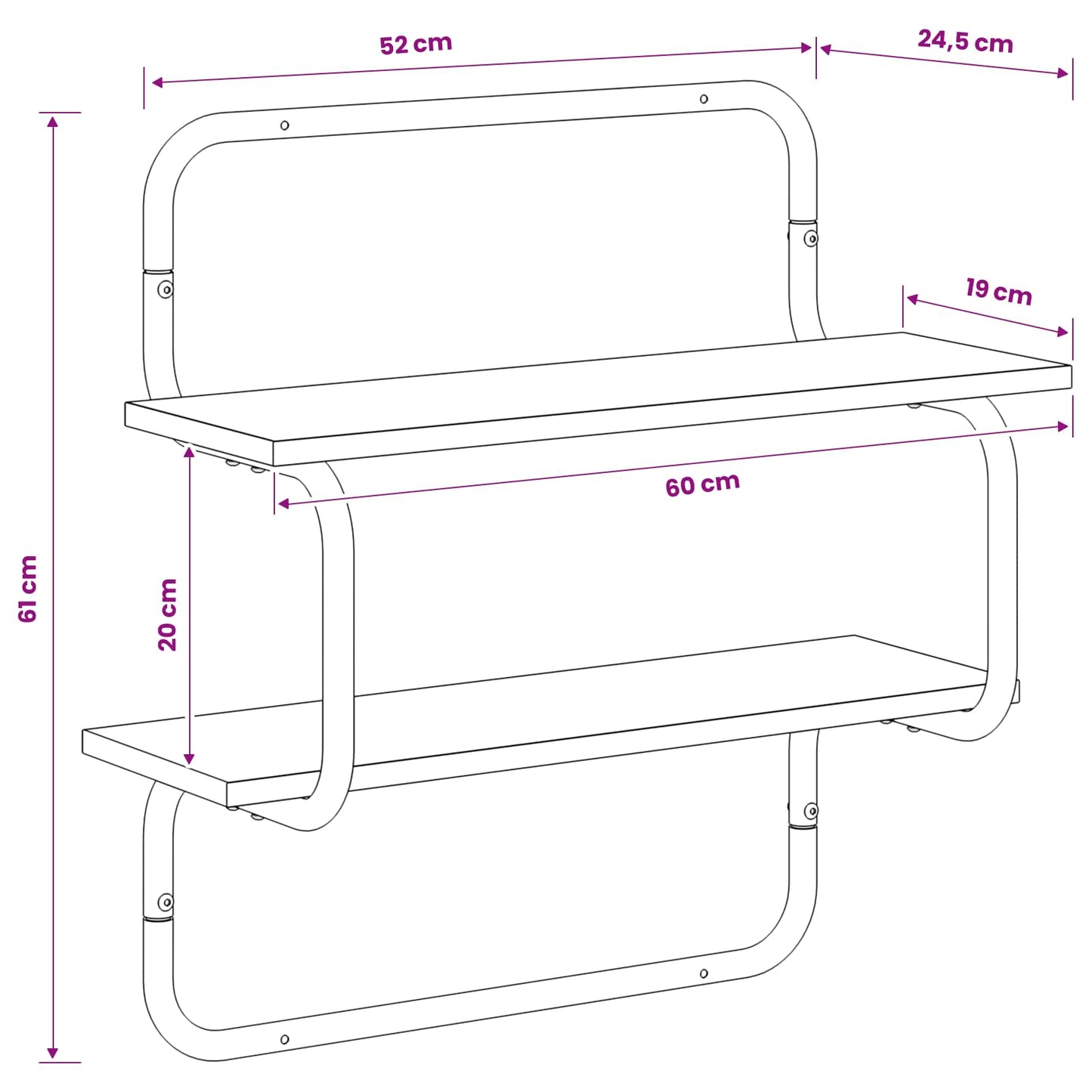 Væghylde med 2 niveauer Røget eg 60 x 24,5 x 61 cm