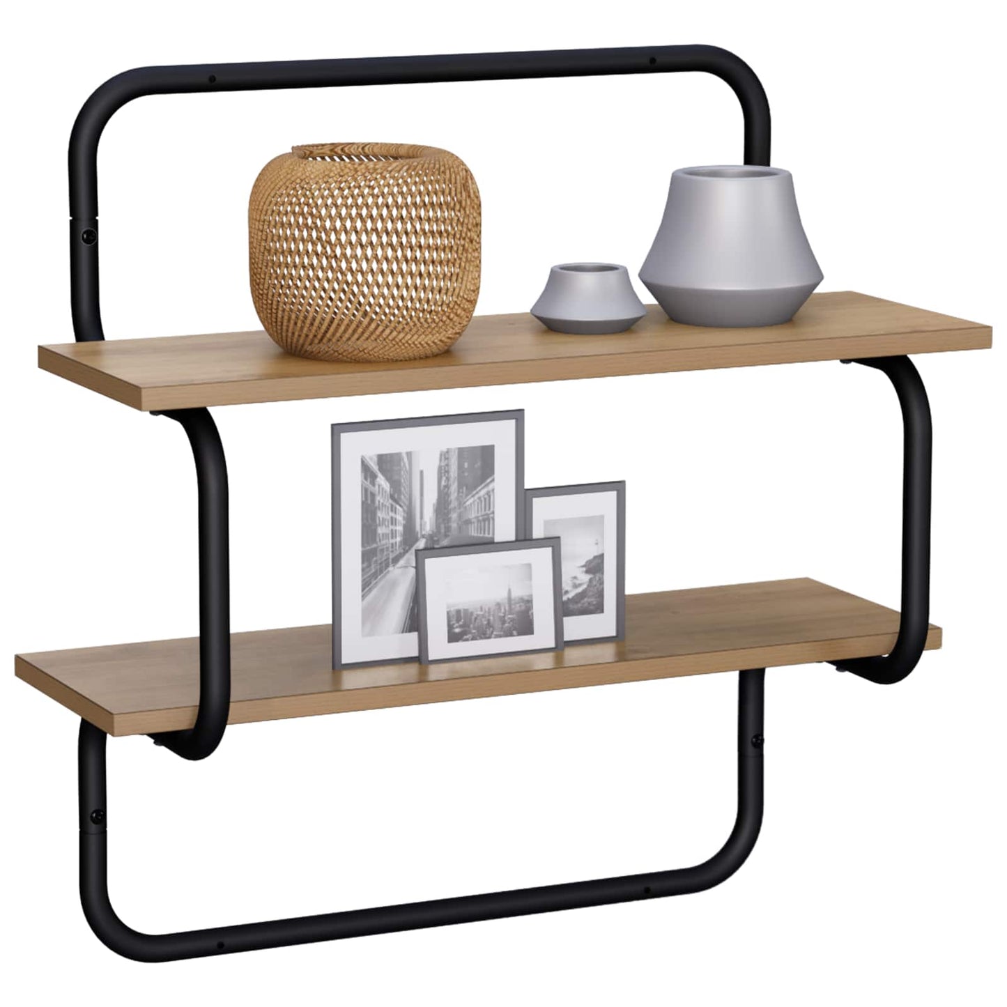 Væghylde med 2 niveauer Artisan-eg 40 x 24,5 x 61 cm