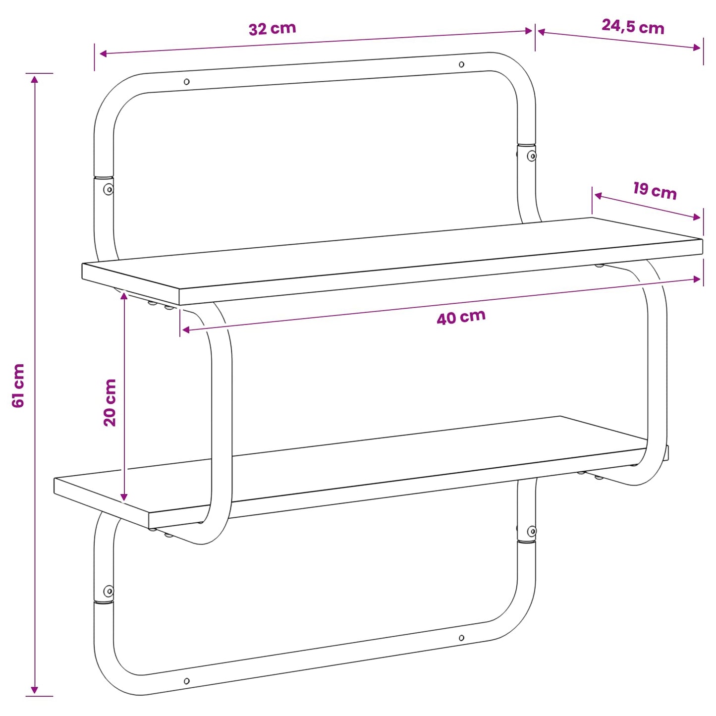 Væghylde med 2 niveauer Artisan-eg 40 x 24,5 x 61 cm