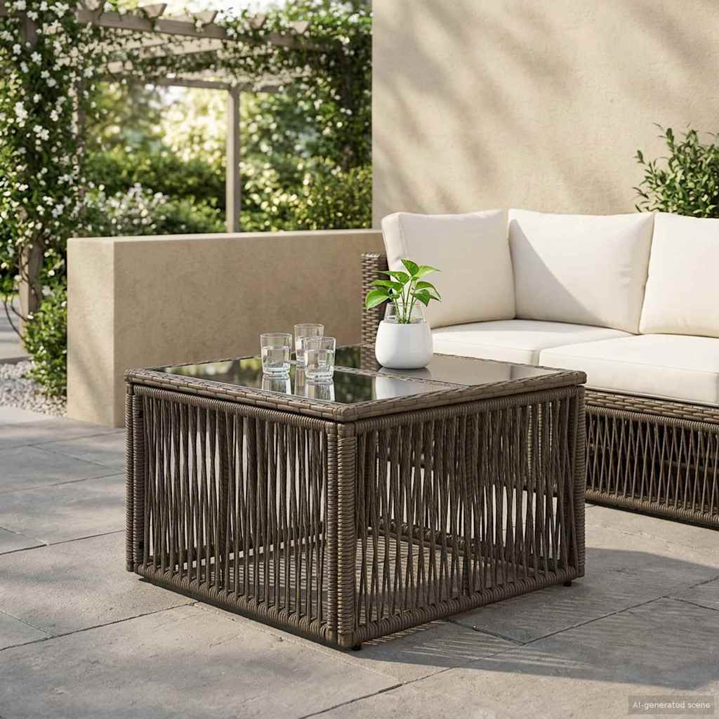 Havemøbel Bord Grå og sort 55 x 55 x 37 cm PE Rattan og Glas billede