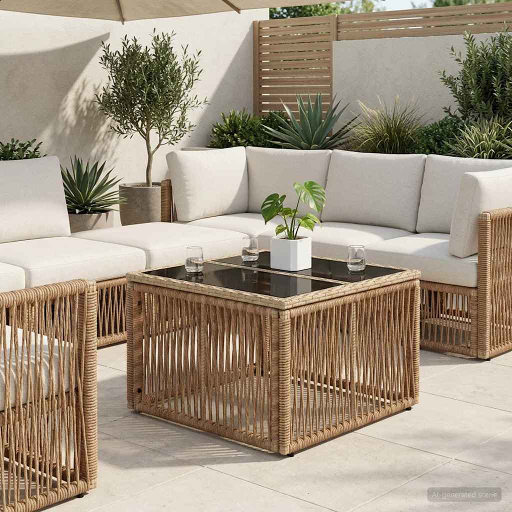 Havemøbel Bord Beige og sort 55 x 55 x 37 cm PE Rattan og Glas billede