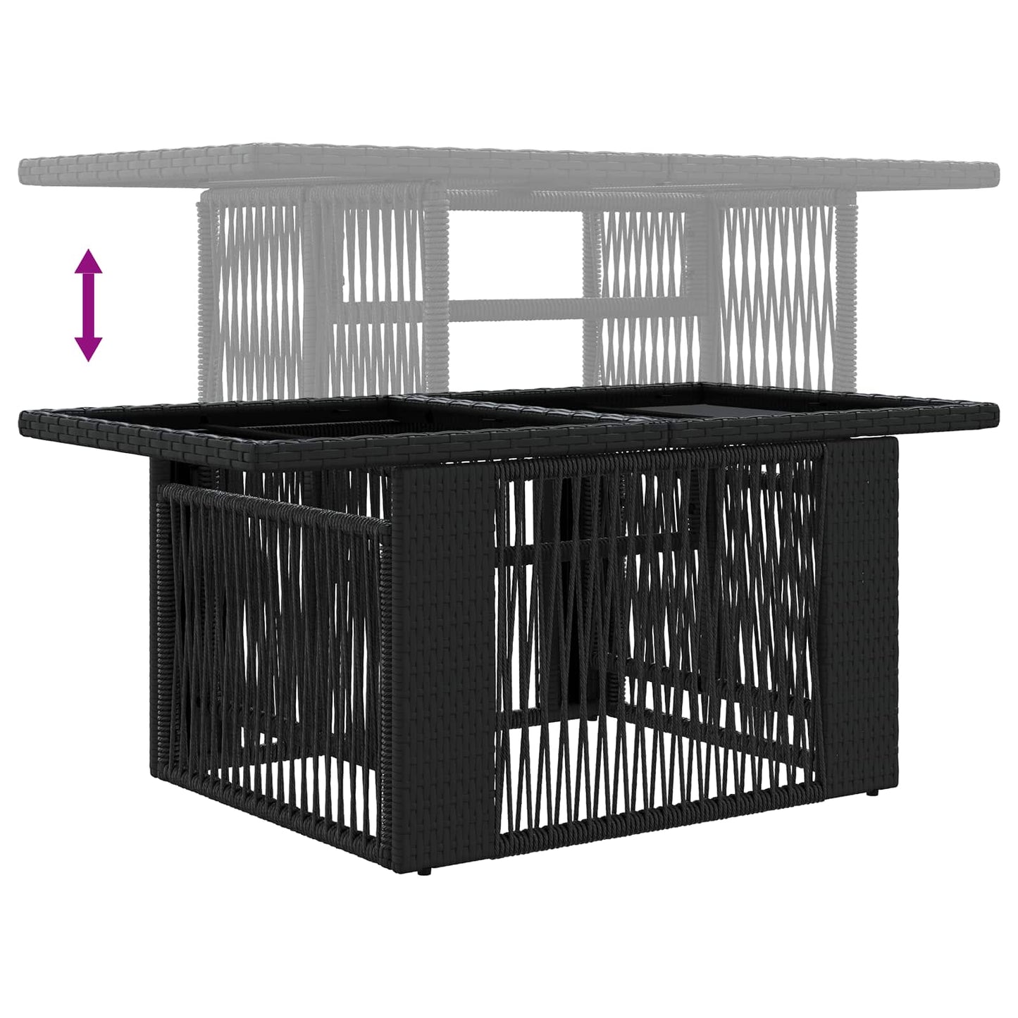 Havemøbel Bord Sort 100 x 55 x 37 cm PE Rattan og Glas