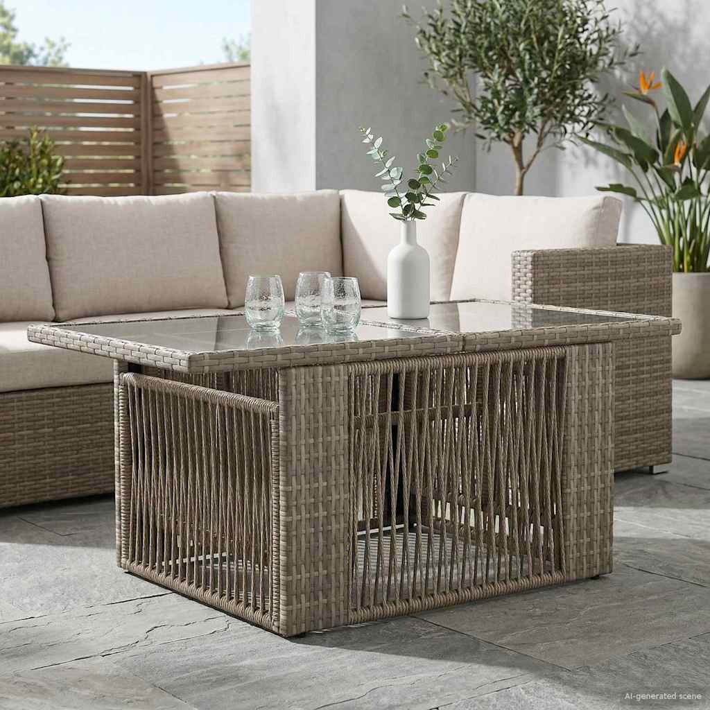 Havemøbel Bord Grå 100 x 55 x 37 cm PE Rattan og Glas