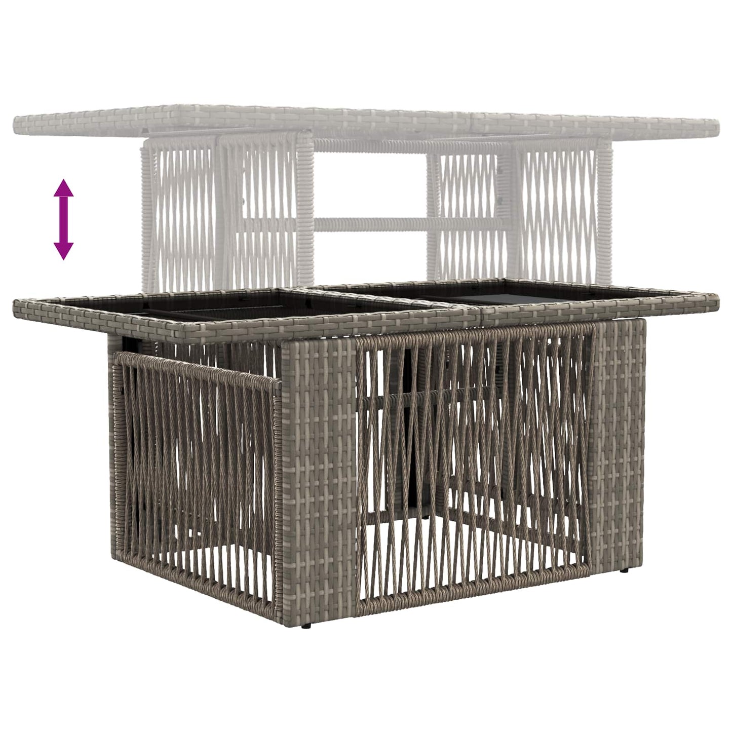Havemøbel Bord Grå 100 x 55 x 37 cm PE Rattan og Glas