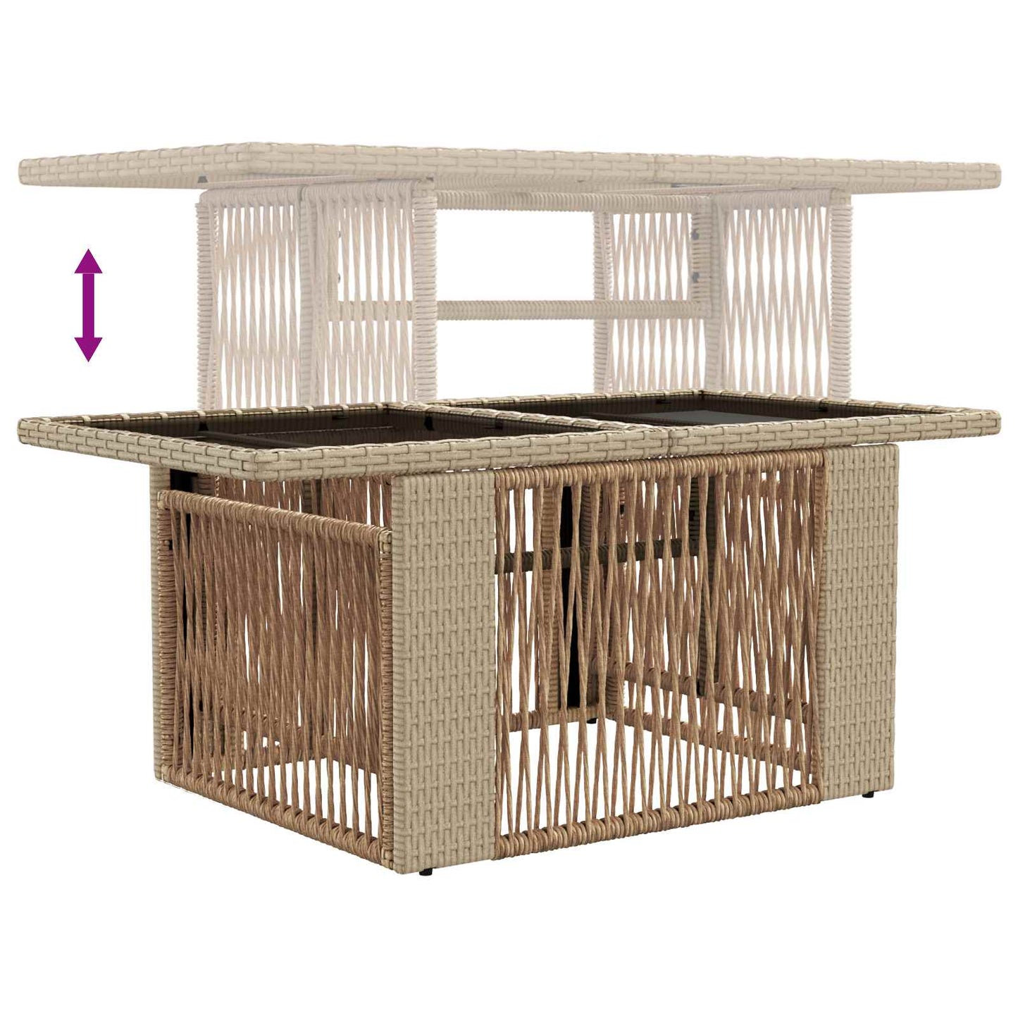 Havemøbel Bord Beige 100 x 55 x 37 cm PE Rattan og Glas