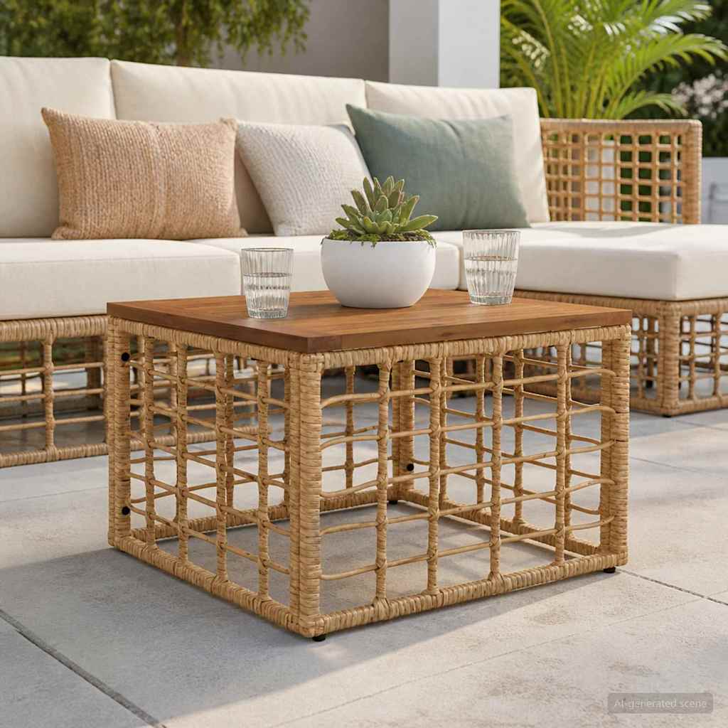 Havemøbel Bord Naturfarvet 55 x 55 x 37 cm PE Rattan og Glas billede