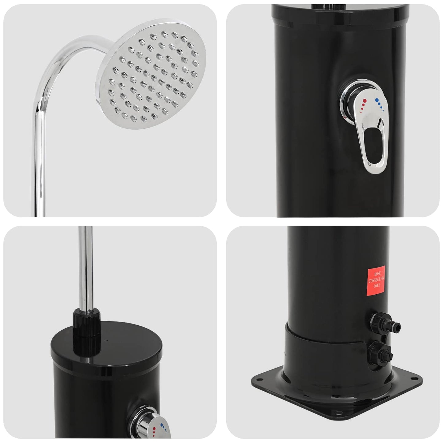 Solbruser med Brusehoved PVC, ABS, Zinklegering Sort