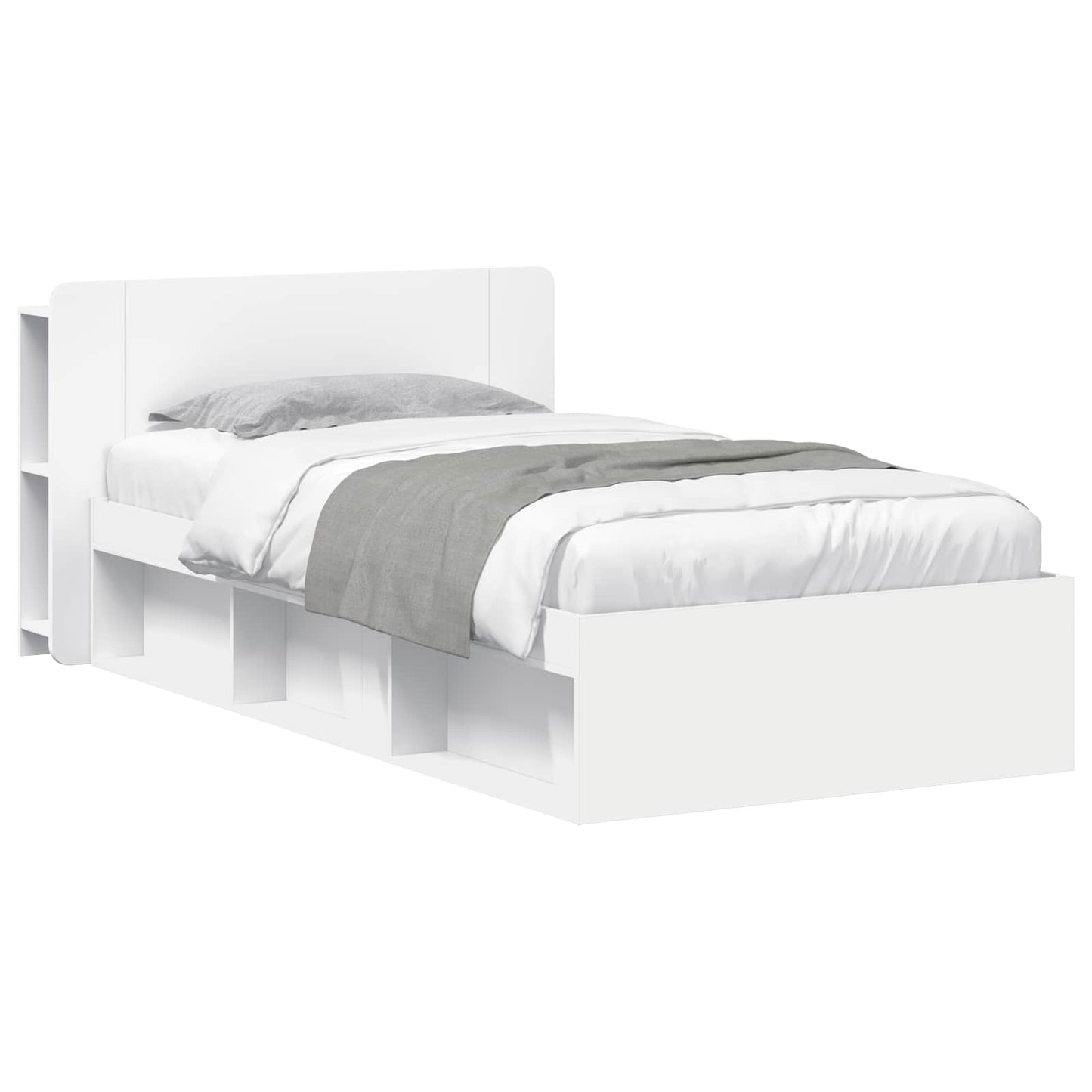 Sengestel med opbevaring Hvid 75 x 190 cm Konstrueret træ