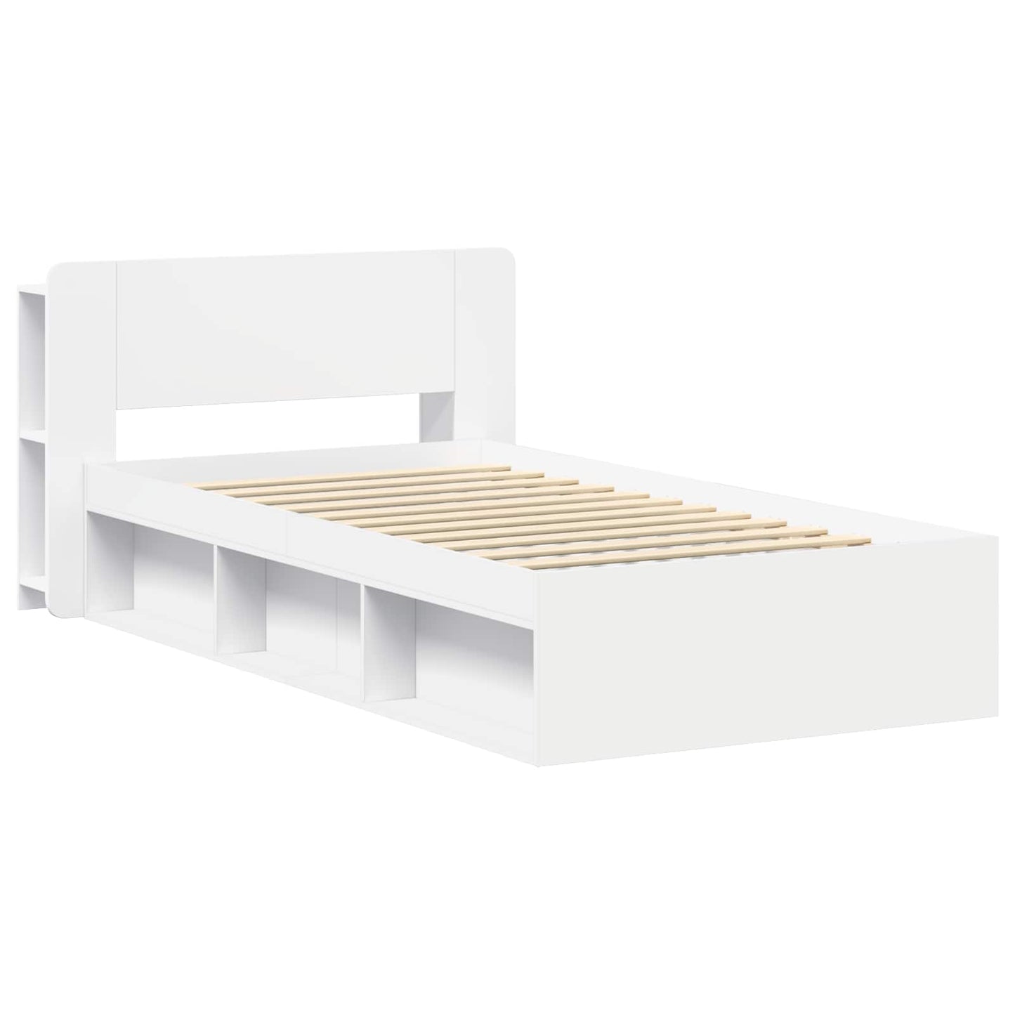 Sengestel med opbevaring Hvid 75 x 190 cm Konstrueret træ