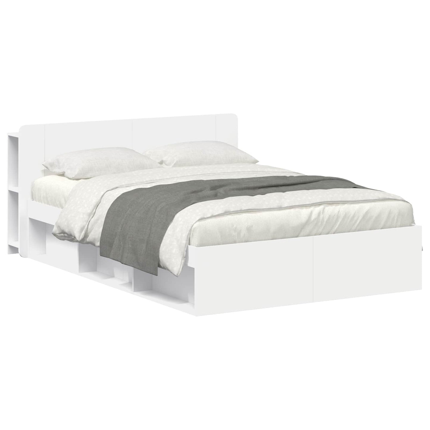 Sengestel med opbevaring Hvid 150 x 200 cm Konstrueret træ