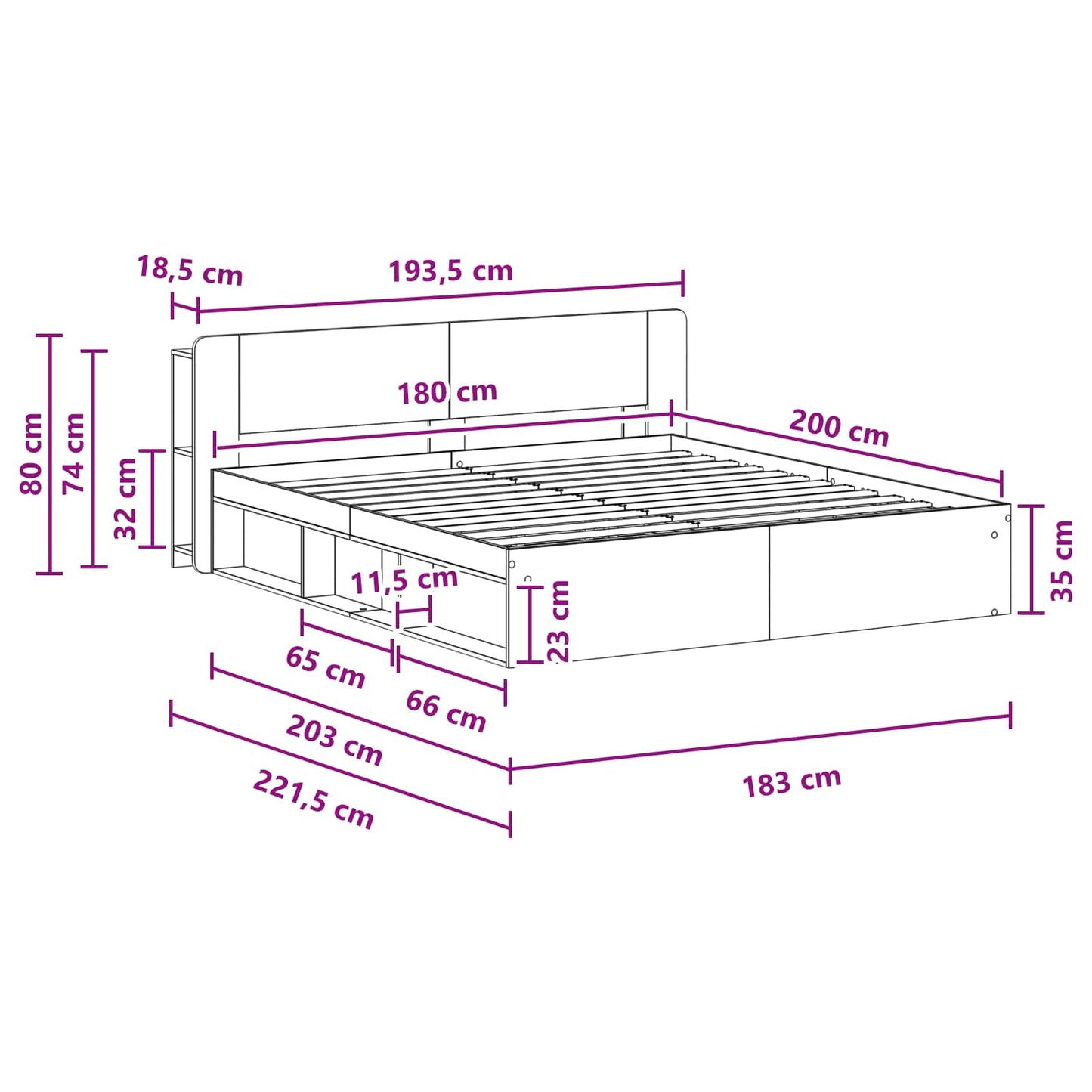 Sengestel med opbevaring Hvid 180 x 200 cm Konstrueret træ