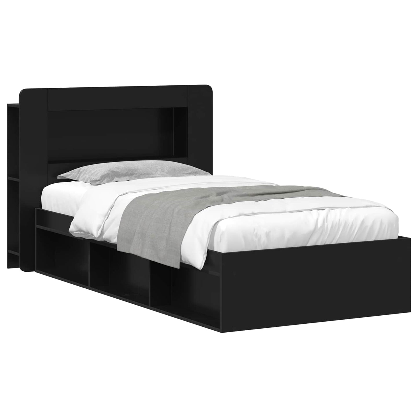 Sengestel med opbevaring Sort 75 x 190 cm Konstrueret træ