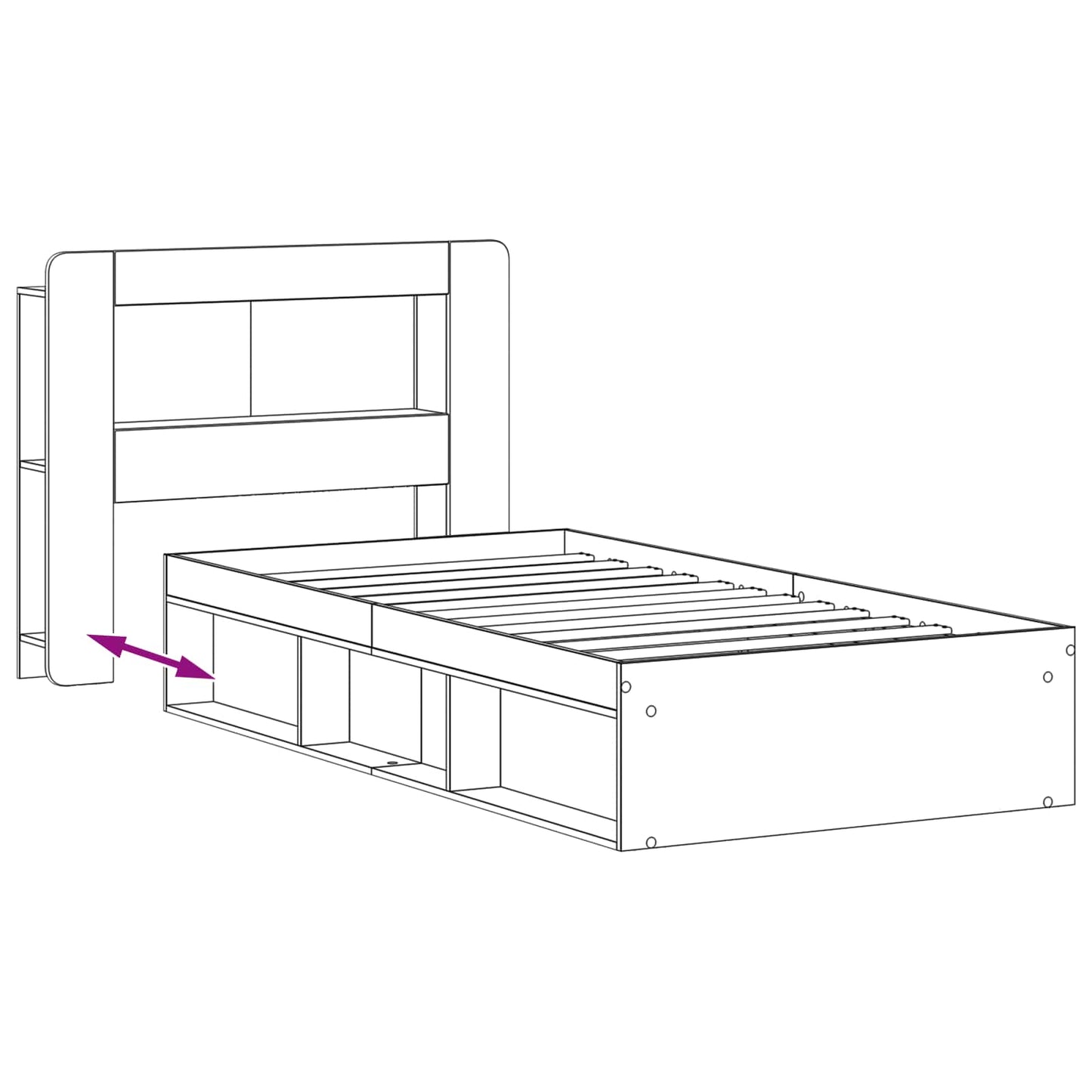 Sengestel med opbevaring Sort 75 x 190 cm Konstrueret træ