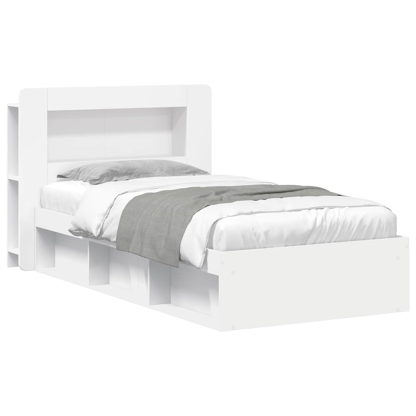 Sengestel med opbevaring Hvid 90 x 200 cm Konstrueret træ