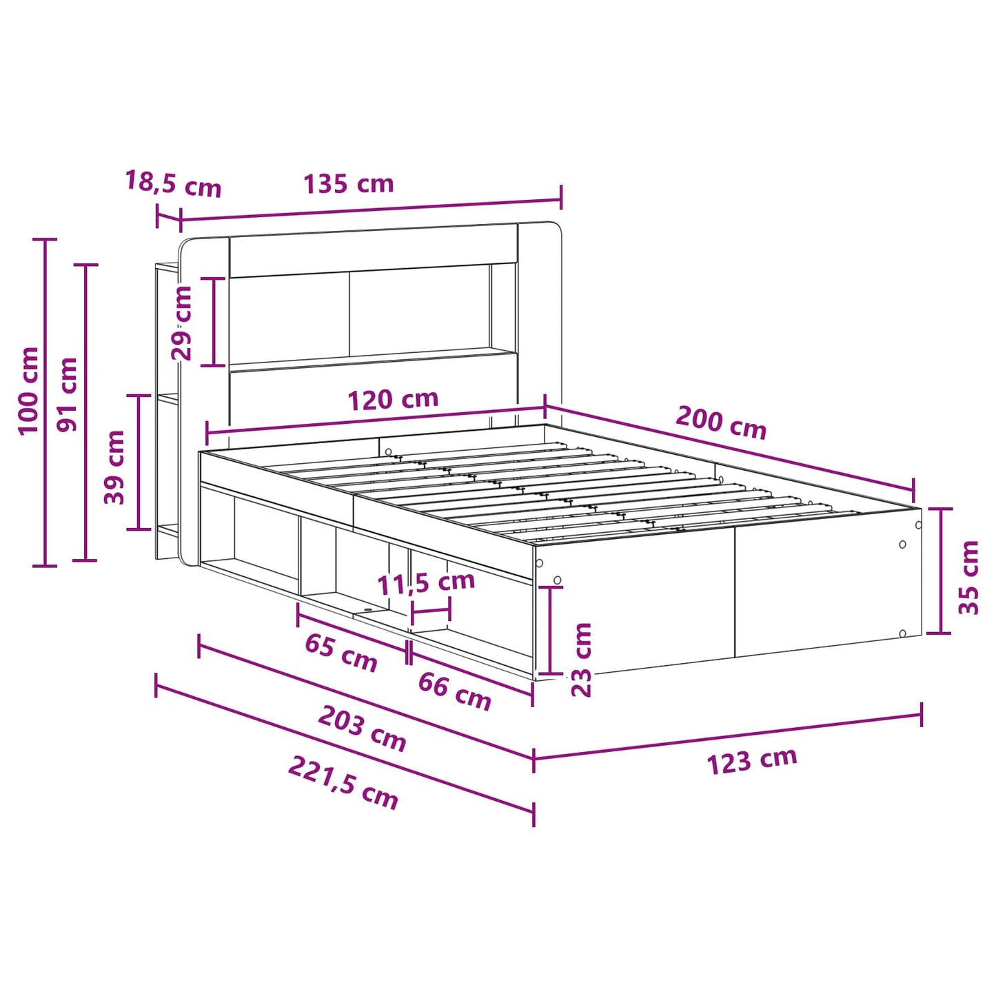 Sengestel med opbevaring Gammelt træ 120 x 200 cm