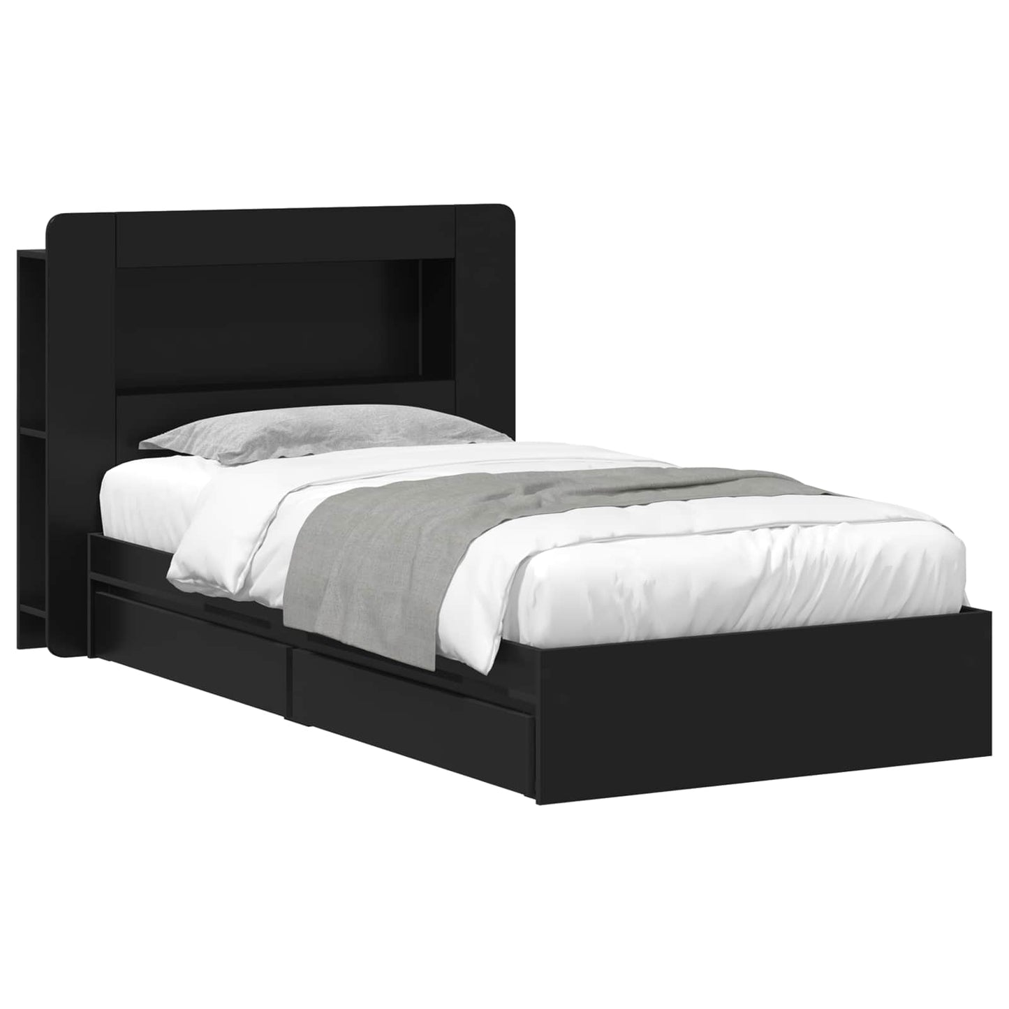 Sengestel med opbevaring Sort 75 x 190 cm Konstrueret træ