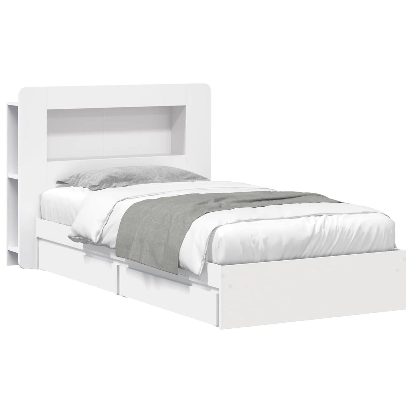 Sengestel med opbevaring Hvid 75 x 190 cm Konstrueret træ