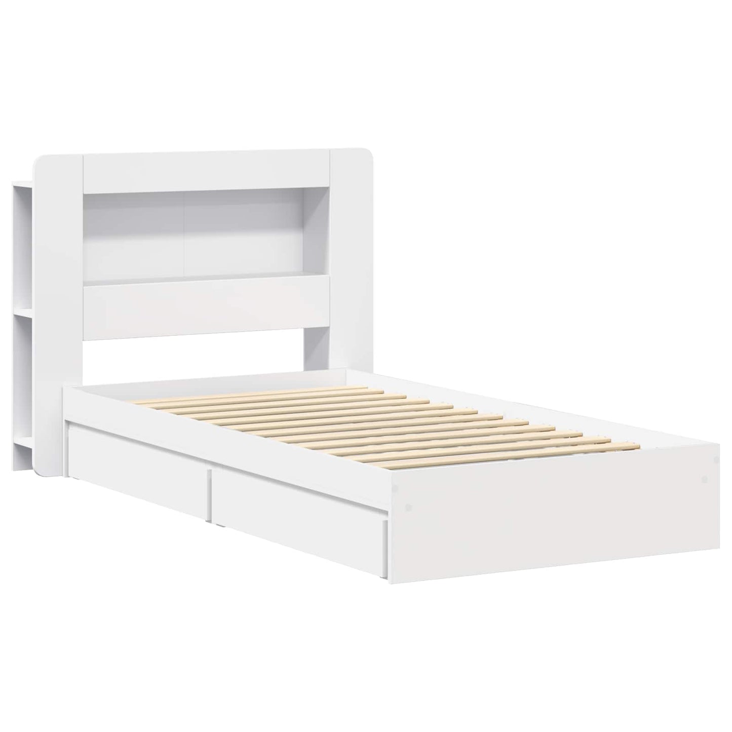 Sengestel med opbevaring Hvid 75 x 190 cm Konstrueret træ