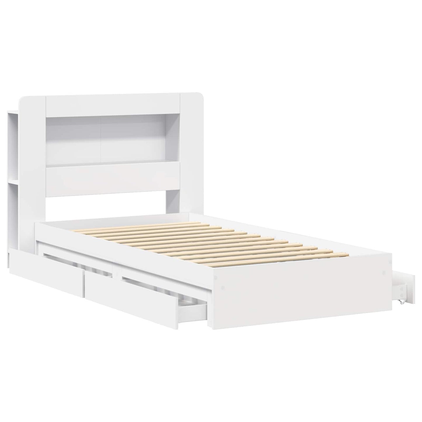 Sengestel med opbevaring Hvid 75 x 190 cm Konstrueret træ