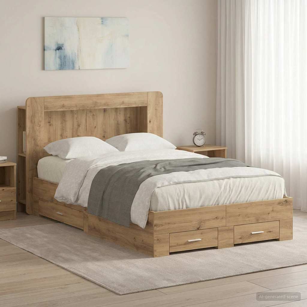 Sengestel med opbevaring med hovedgærde Artisan-eg 120 x 190 cm