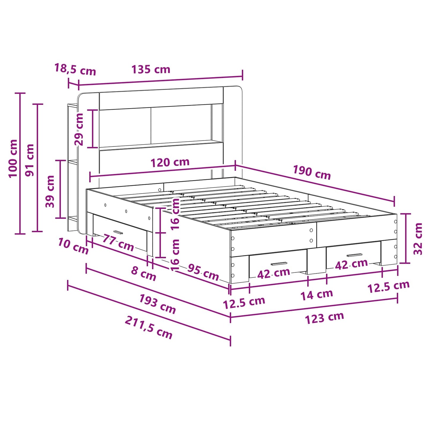 Sengestel med opbevaring Røget eg 120 x 190 cm Konstrueret træ