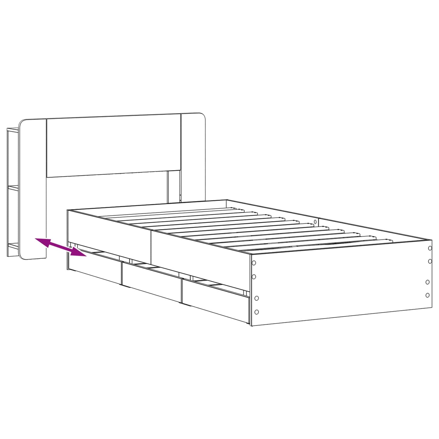 Sengestel med opbevaring og hovedgærde Sort 75 x 190 cm