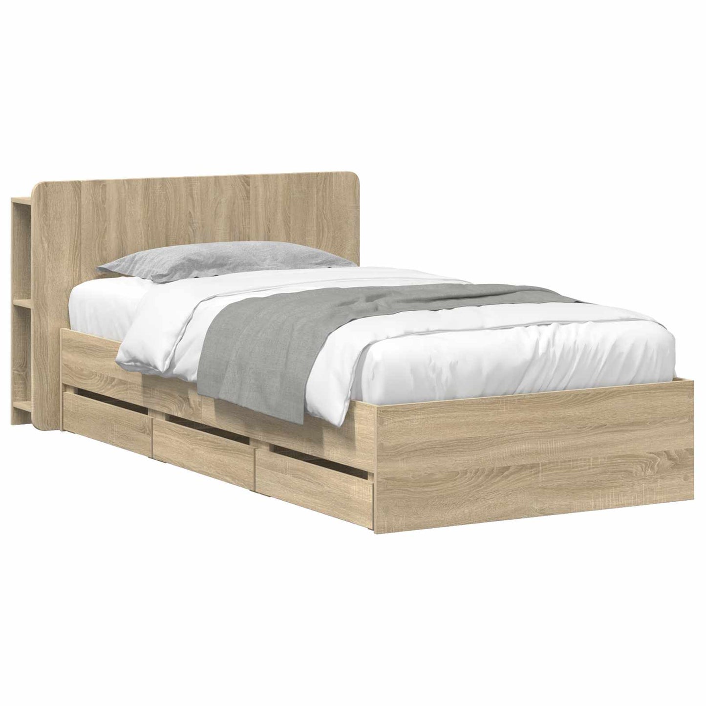 Sengestel med opbevaring og hovedgærde Sonoma-eg 75 x 190 cm
