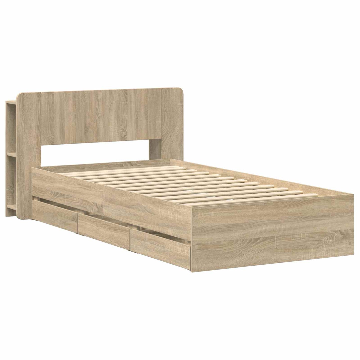 Sengestel med opbevaring og hovedgærde Sonoma-eg 75 x 190 cm