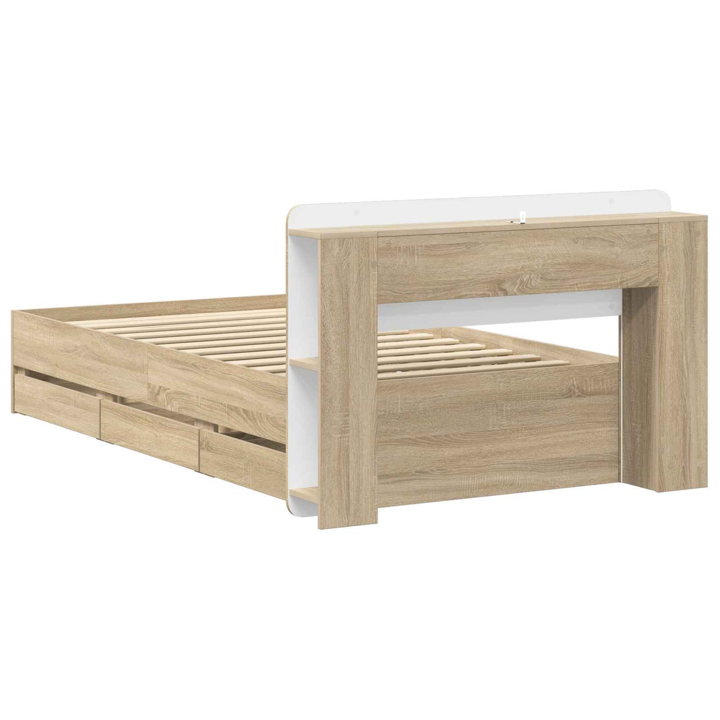 Sengestel med opbevaring og hovedgærde Sonoma-eg 75 x 190 cm