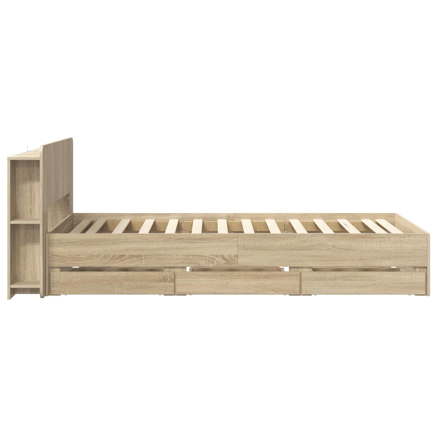 Sengestel med opbevaring og hovedgærde Sonoma-eg 75 x 190 cm