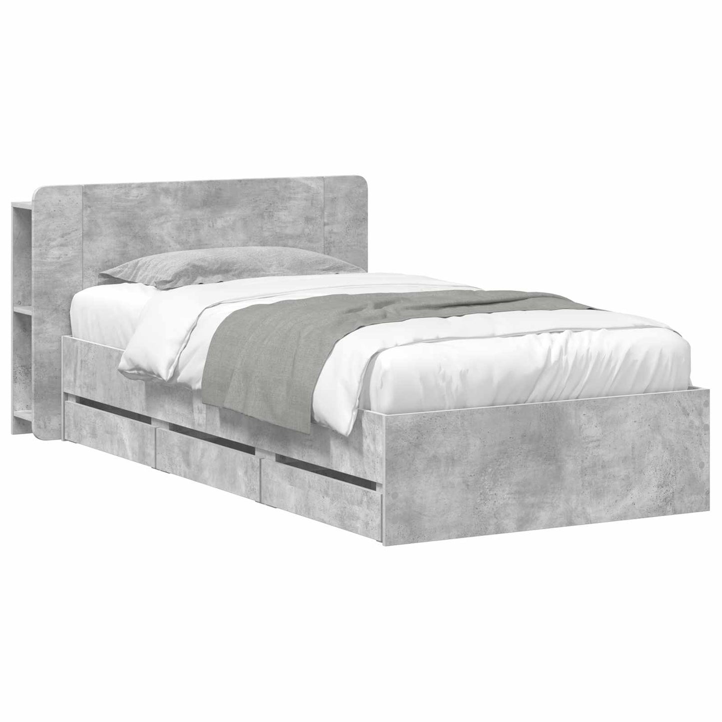 Sengestel med opbevaring og hovedgærde Betongrå 90 x 190 cm