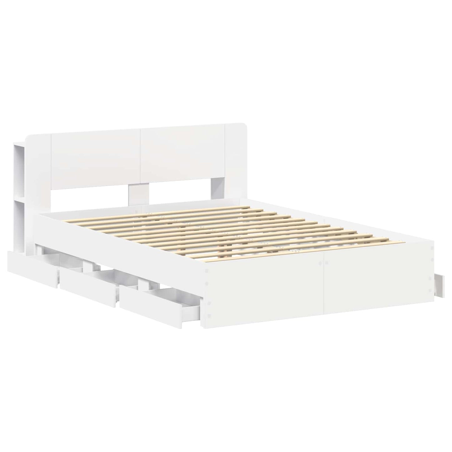 Sengestel med opbevaring Hvid 150 x 200 cm Konstrueret træ