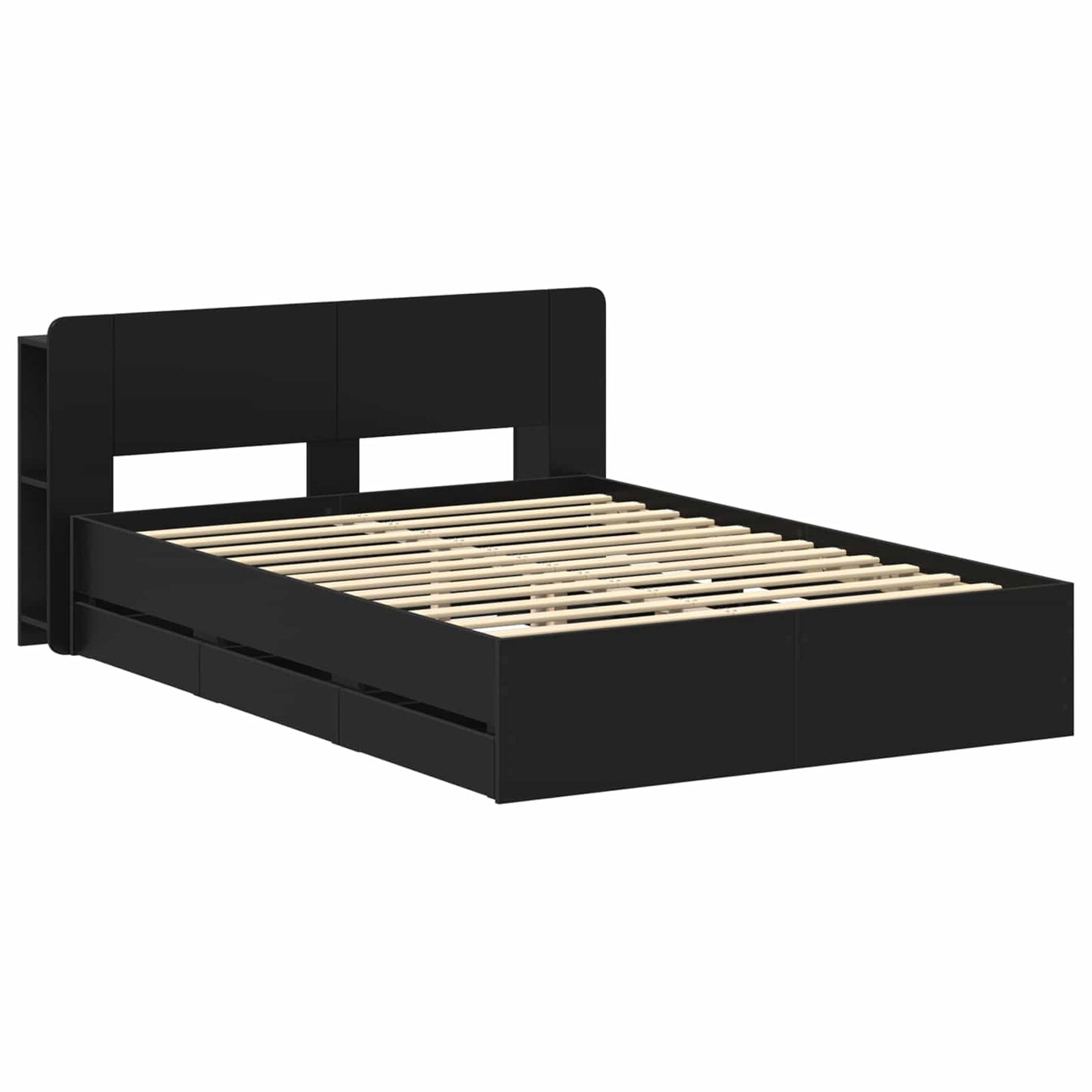 Sengestel med opbevaring Sort 160 x 200 cm Konstrueret træ