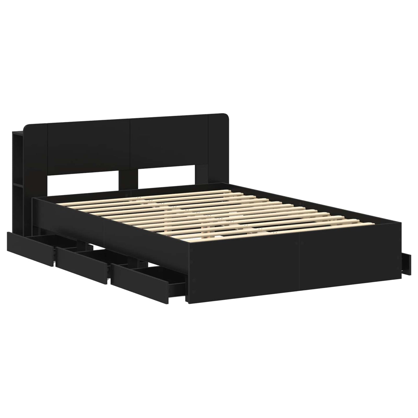 Sengestel med opbevaring Sort 160 x 200 cm Konstrueret træ