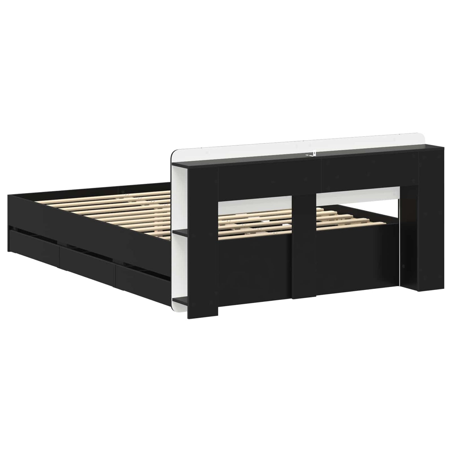 Sengestel med opbevaring Sort 160 x 200 cm Konstrueret træ