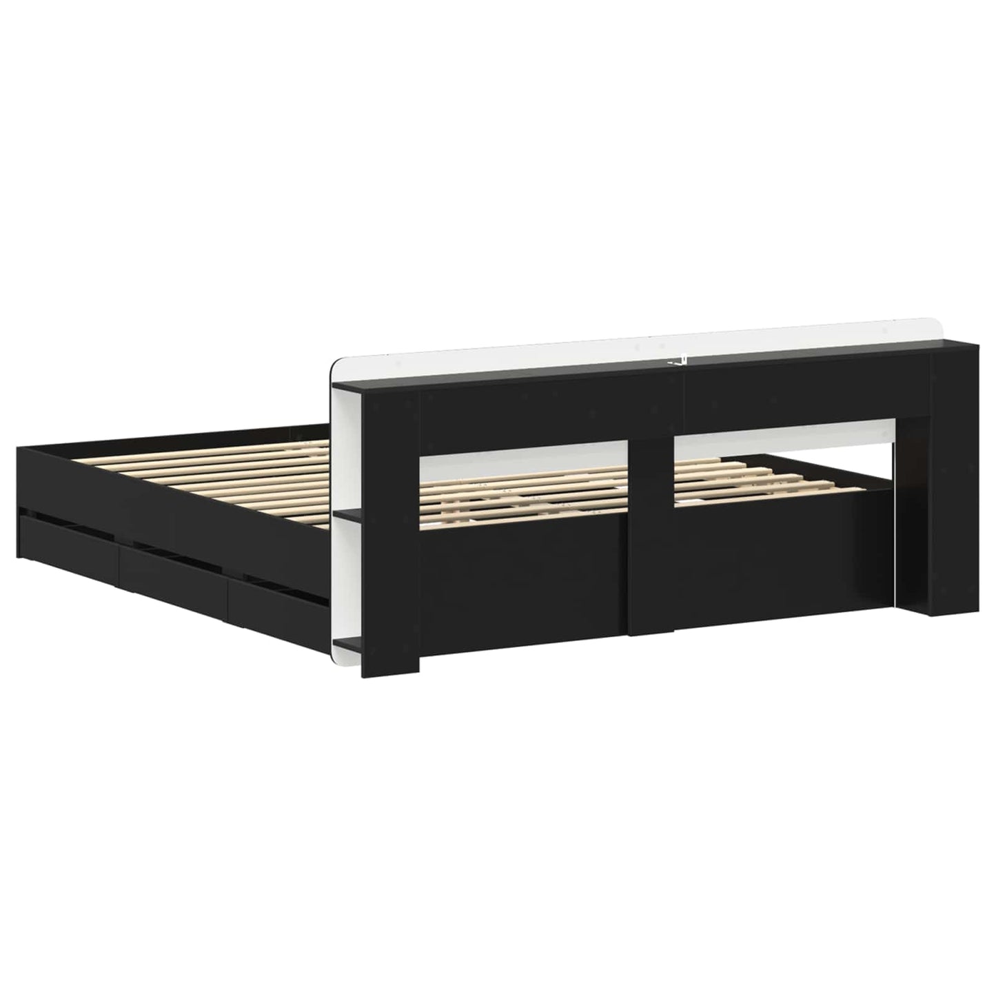 Sengestel med opbevaring Sort 180 x 200 cm Konstrueret træ
