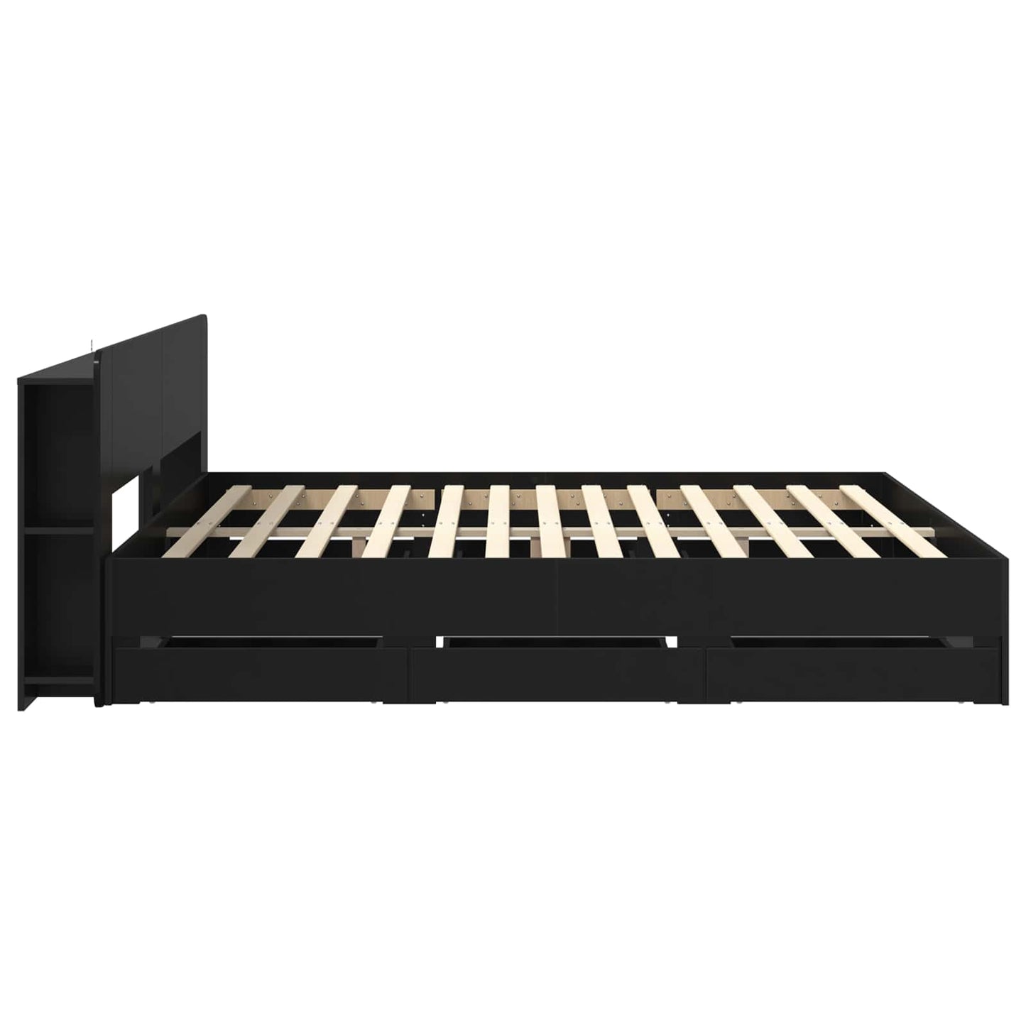 Sengestel med opbevaring Sort 180 x 200 cm Konstrueret træ