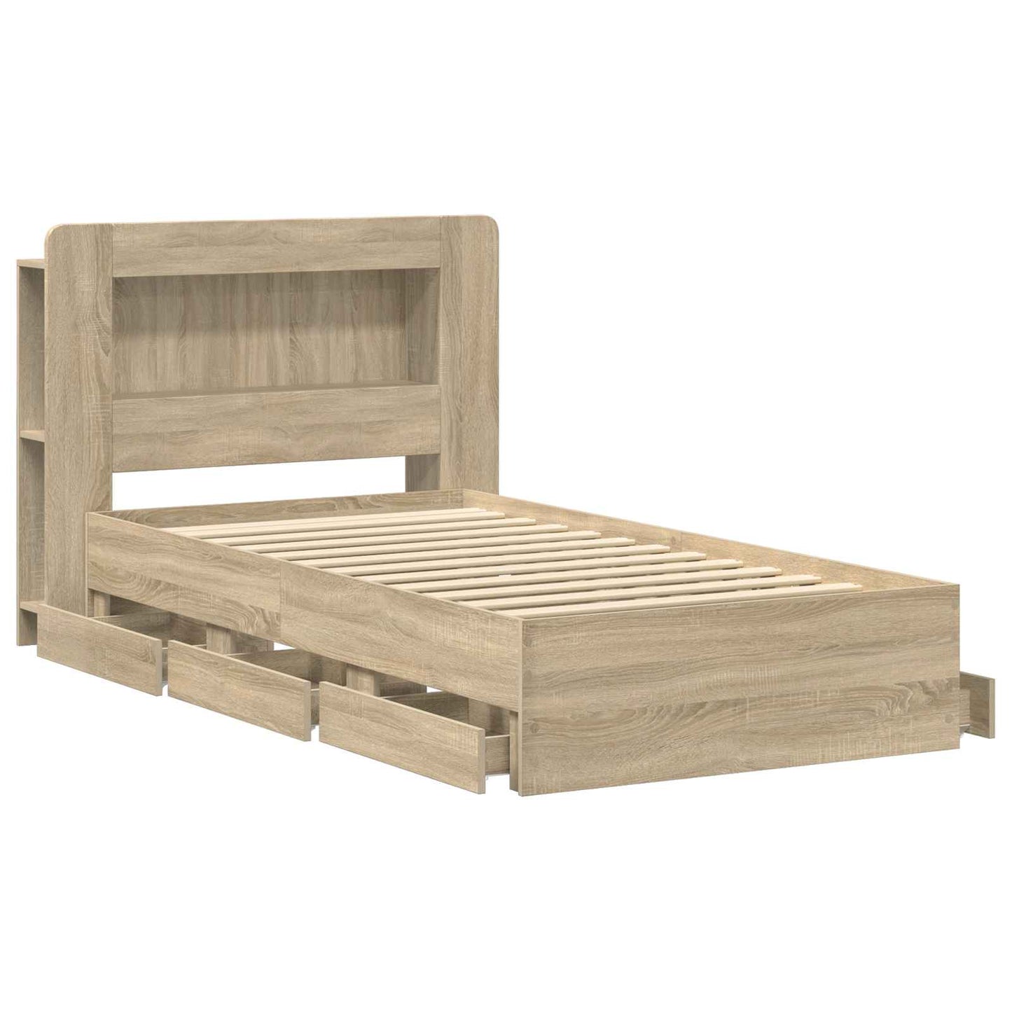 Sengestel med opbevaring og hovedgærde Sonoma-eg 75 x 190 cm