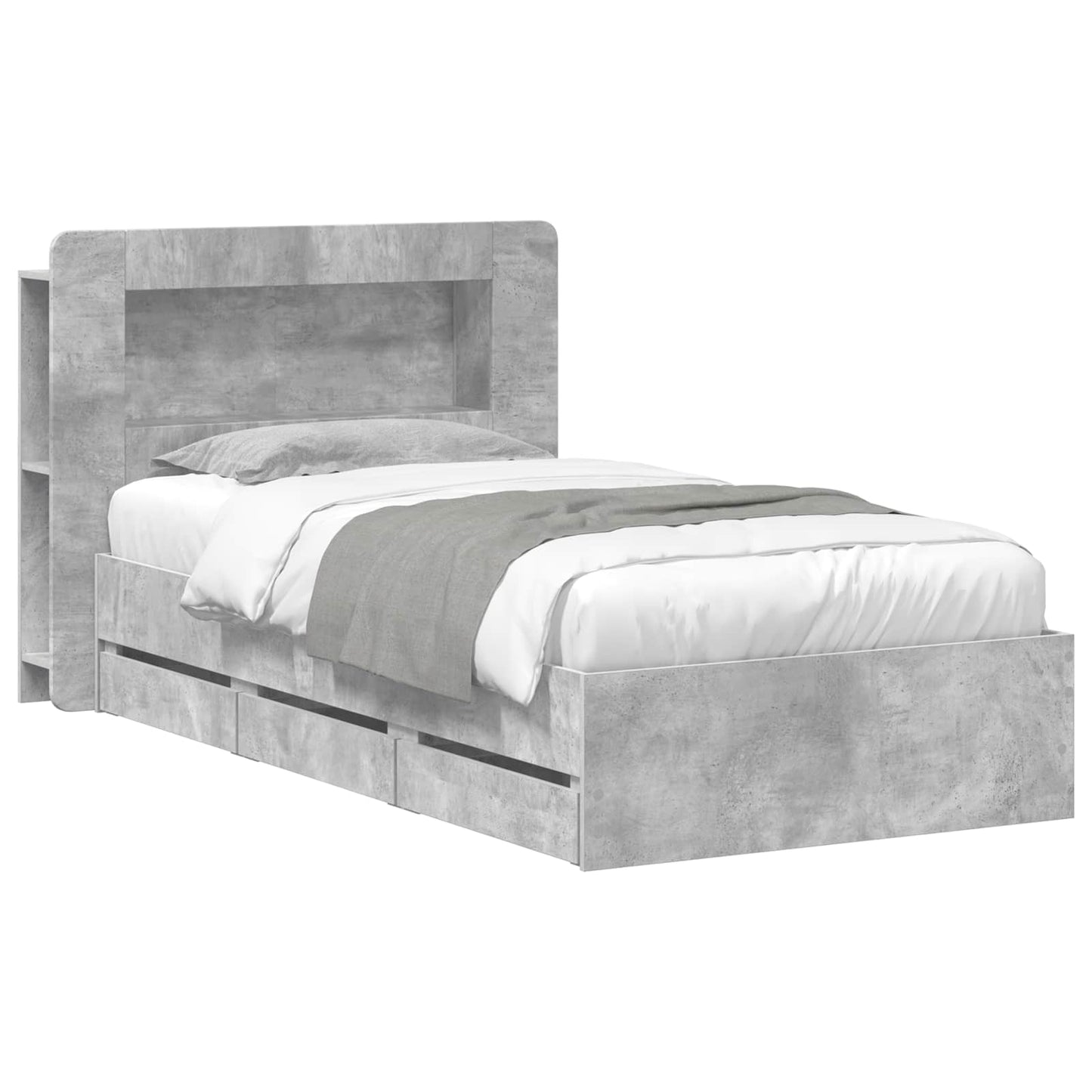 Sengestel med opbevaring og hovedgærde Betongrå 80 x 200 cm