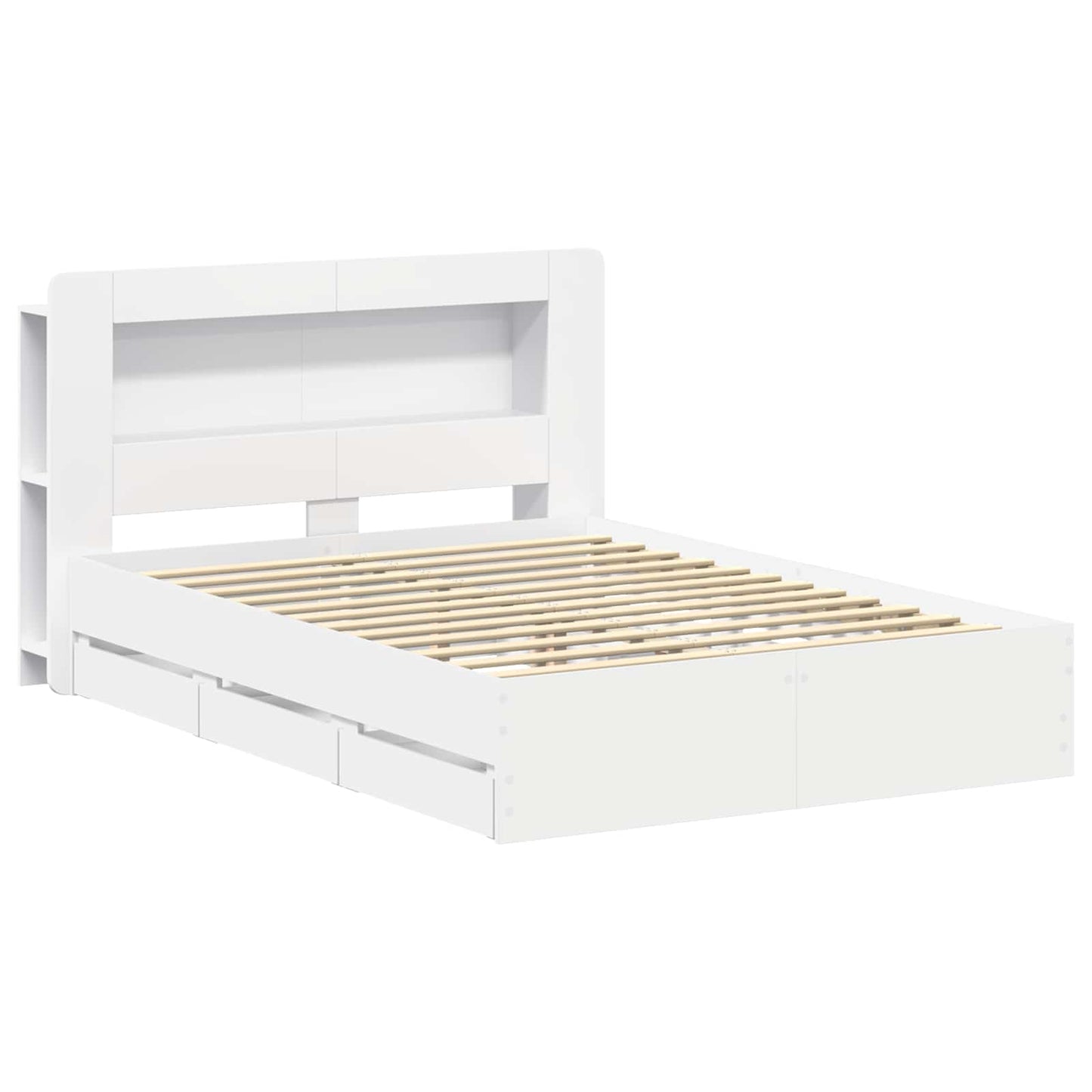 Sengestel med opbevaring Hvid 150 x 200 cm Konstrueret træ