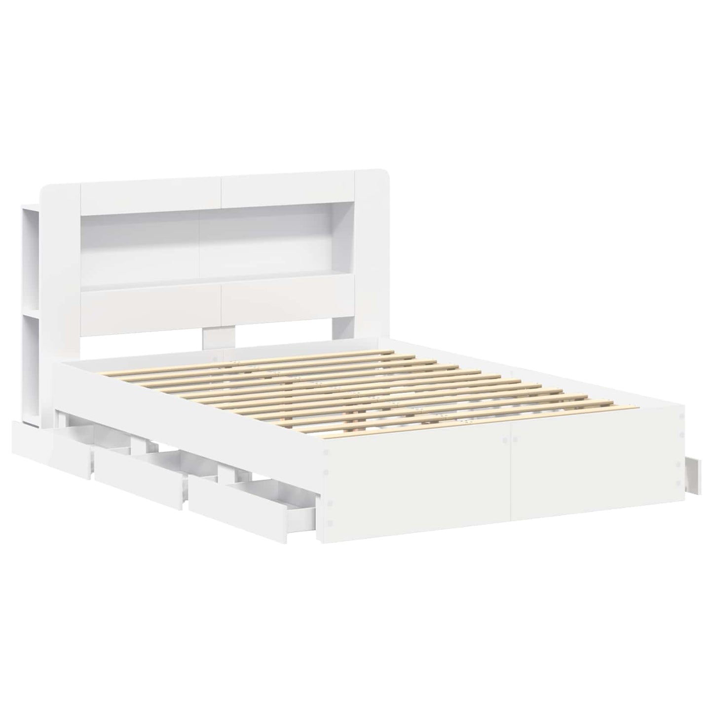 Sengestel med opbevaring Hvid 150 x 200 cm Konstrueret træ