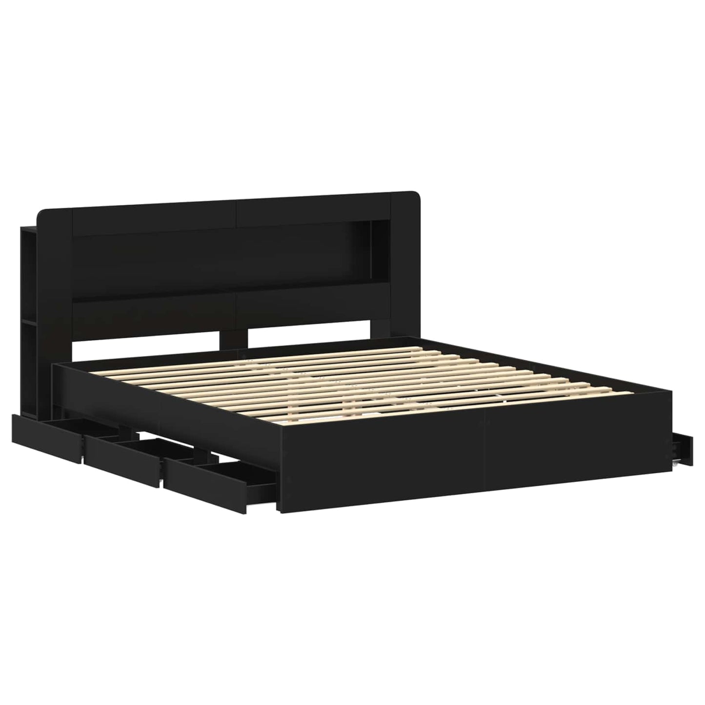 Sengestel med opbevaring Sort 200 x 200 cm Konstrueret træ