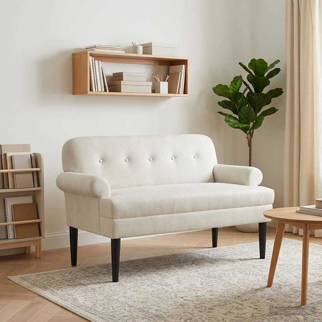 Lænestol med knap tufting Cremefarvet 120 x 66 x 78 cm Fløjl